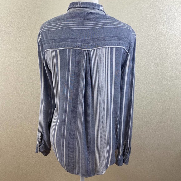 Maeve By Anthropologie Blue Stripe Boho Button Down Viscose Tunic - Picture 6 of 12